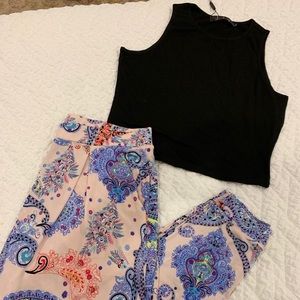 Express Black Top and Multicolor Paisley Joggers